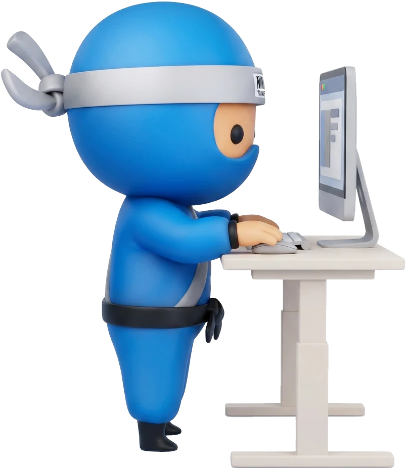 The Shinobi agent working at a desk